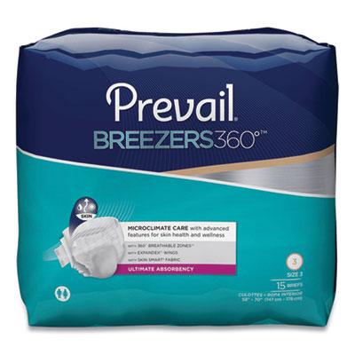 Prevail Breezers360 Degree Briefs, Ultimate Absorbency, Size 3, 58" to 70" Waist, 60/Carton