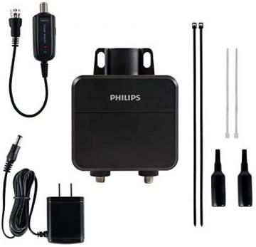 Philips Outdoor HD TV Antenna Amplifier, Improve Low-Strength Pixelated Channels, Digital VHF UHF