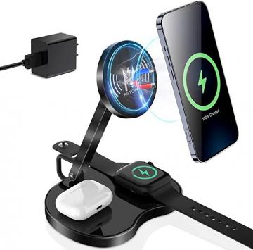 KKM Magnetic Wireless Charger, 3 in 1 Mag-Safe Charger, Black