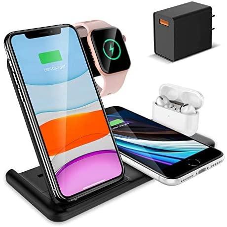 KKM 4 in 1 Wireless Charger, Wireless Charging Station, 15W Fast Charging Stand