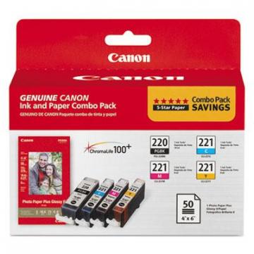Canon PGI-220, CLI-221 Black,Cyan,Magenta,Yellow Ink/Paper Combo