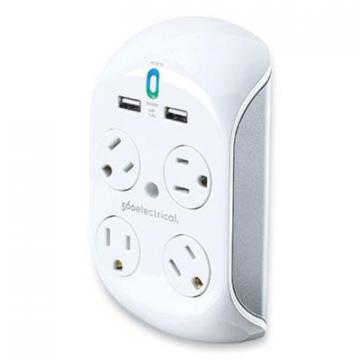 360 Electrical Revolve 3.4 Surge Protector, 4 AC Outlets, 2 USB Ports, 918 J, White/Gray