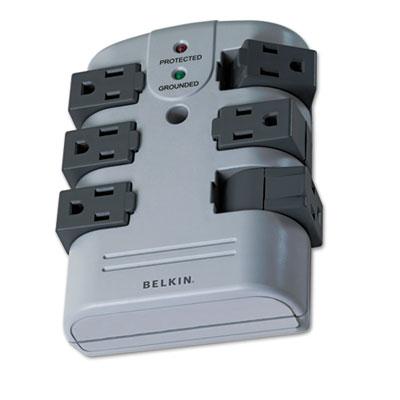 Belkin Pivot Plug Surge Protector, 6 Outlets, 1080 Joules, Gray