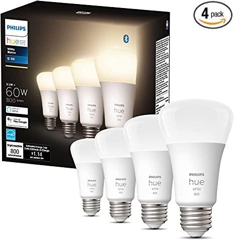 Philips Hue White 4-Pack A19 LED Smart Bulb