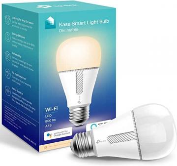 TP-Link Kasa Smart Light Bulb LED Wi-Fi A19 Dimmable, 800LM Soft White 2700K, 60W Equivalent, 1-Pack