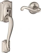 Schlage FE285 CAM 619 FLA CAM LH Camelot Front Entry Handleset with Flair Lever, Satin Nickel
