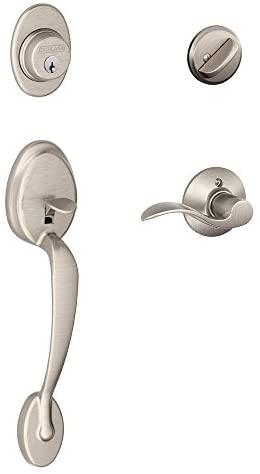Schlage Plymouth Single Cylinder Handleset and Right Hand Accent Lever, Satin Nickel