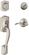 Schlage Camelot Single Cylinder Handleset and Right Hand Accent Lever, Satin Nickel