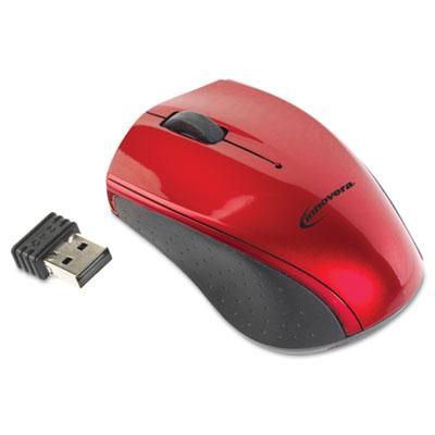 Innovera Mini Wireless Optical Mouse, 2.4 GHz Frequency/30 ft Wireless Range, Red/Black