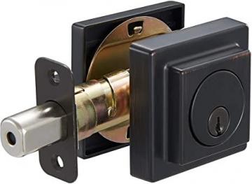 Amazon Basics Contemporary Square Deadbolt Door Lock, Single Cylinder, Oil Rubbed Bronze