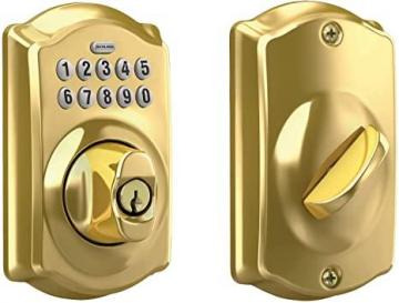 Schlage BE365 CAM 505 Camelot Keypad Deadbolt Electronic Keyless Entry Lock, Bright Brass