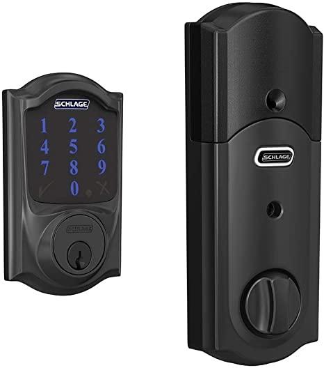 Schlage BE469ZP CAM 622 Connect Smart Deadbolt with alarm with Camelot Trim in Matte Black