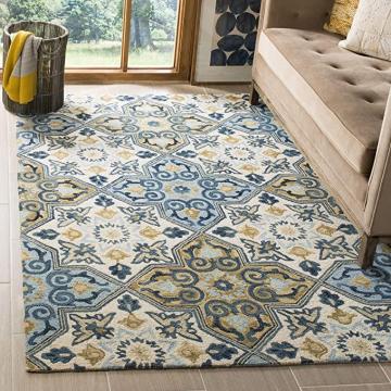 Safavieh Suzani Collection SZN380A Hand-Hooked Boho Premium Wool Area Rug, 8' x 10', Ivory Blue