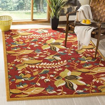 Safavieh Newbury Collection NWB8705 Floral Country Non-Shedding Area Rug, Red Gold