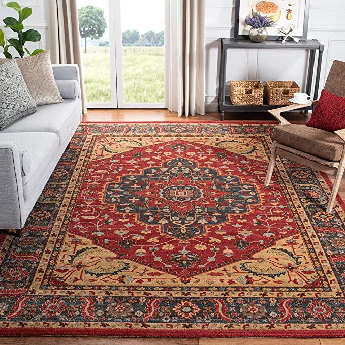 Safavieh Mahal Collection MAH621C Traditional Oriental Non-Shedding Area Rug, Navy Red