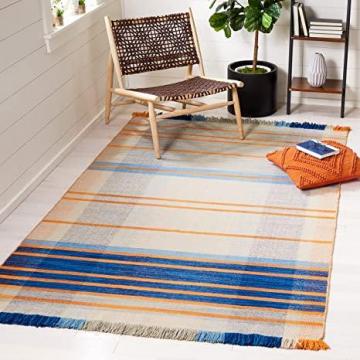 Safavieh Striped Kilim Collection STK701B Flatweave Premium Wool Area Rug, Beige/Blue