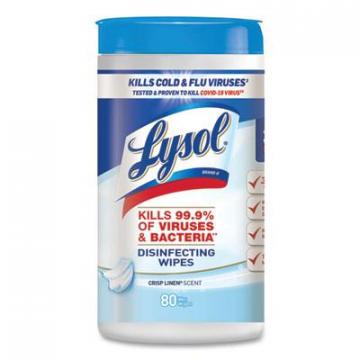 Lysol Disinfecting Wipes, 7 x 8, Crisp Linen, 80 Wipes/Canister (89346)