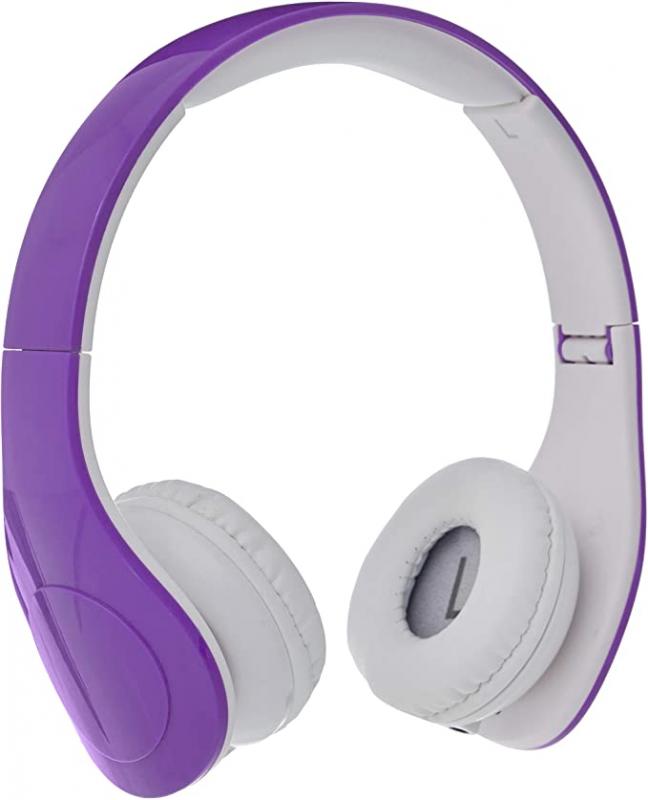 Amazon Basics Volume Limited Wired Over-Ear Headphones for Kids with Two Ports for Sharing, Purple