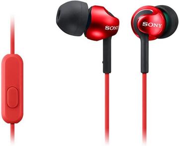 Sony MDREX110APR Deep Bass Earphones with Smartphone Control and Mic - Metallic Red