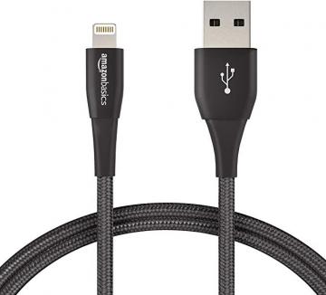 Amazon Basics Double Nylon Braided USB A Cable with Lightning Connector, Black