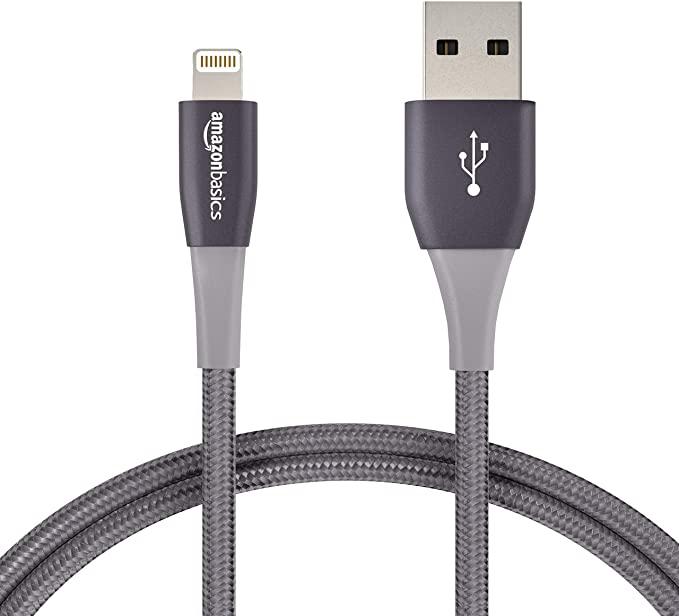 Amazon Basics 12-pack -Double Nylon Braided USB A Cable with Lightning Connector, 0.9m, Dark Grey