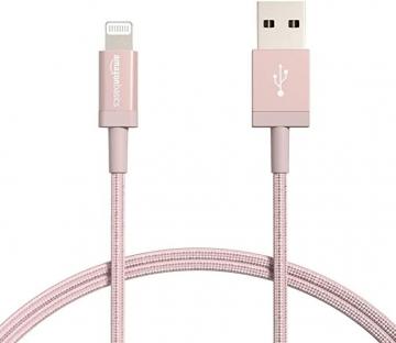 Amazon Basics Nylon Braided Lightning to USB A Cable - Rose Gold, 0.9m, 2-Pack