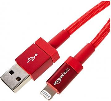 Amazon Basics Nylon Braided Lightning to USB A Cable - Red, 1.8 m