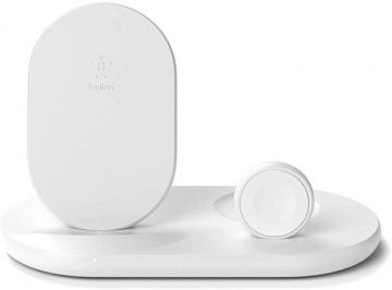 Belkin 3-in-1 Wireless Charger (7.5W Wireless Charging Station for iPhone, White