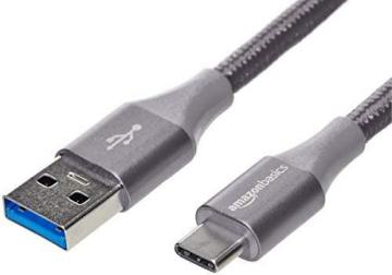 Amazon Basics Double Braided Nylon USB Type-C to Type-A 3.1 Gen 1 Cable | 6 feet, Dark Gray