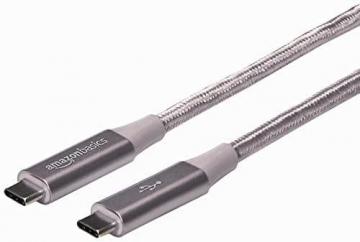 Amazon Basics Double Braided Nylon USB-C to USB-C 3.1 Gen 2 Fast Charging Cable, Dark Gray
