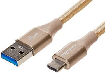 Amazon Basics Double Braided Nylon USB Type-C to Type-A 3.1 Gen 2 Cable | 1 Foot, Gold