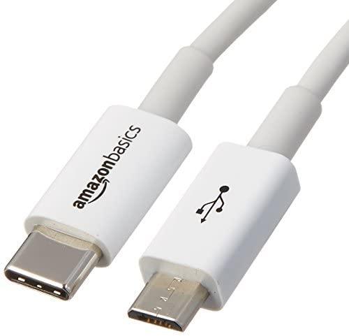 Amazon Basics USB Type-C to Micro-B 2.0 Cable - 6 Feet (1.8 Meters) - White, 5-Pack
