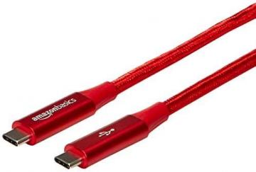 Amazon Basics 1 foot Nylon USB-C to USB-C 3.1 Gen 1 Cable with Power Delivery (5 Gbps), Red