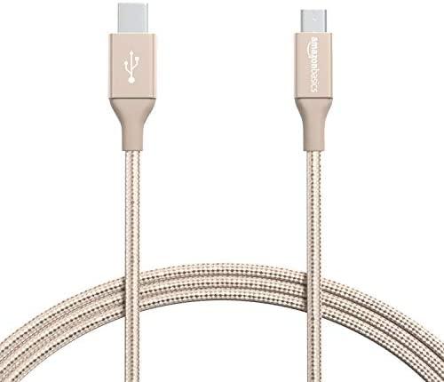Amazon Basics Double Braided Nylon USB Type-C to Micro-B 2.0 Male Charging Cable | 6 feet, Gold