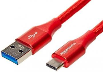 Amazon Basics Double Braided Nylon USB Type-C to Type-A 3.1 Gen 1 Charger Cable | 3 feet, Red