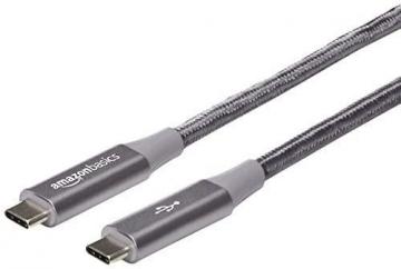 Amazon Basics Double Braided Nylon USB-C to USB-C 3.1 Gen 2 Fast Charging Cable, 1-Foot, Dark Gray