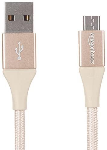 Amazon Basics Double Braided Nylon USB 2.0 A to Micro B Cable, 3 Feet, Gold