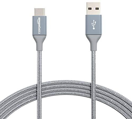 Amazon Basics Double Braided Nylon USB-C to USB-A 2.0 Fast Charging Cable, 3A - 10-Foot, Dark Gray
