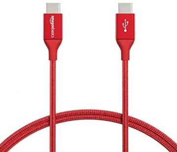 Amazon Basics 3 foot Nylon USB-C to USB-C 2.0 Fast Charging Cable, Red