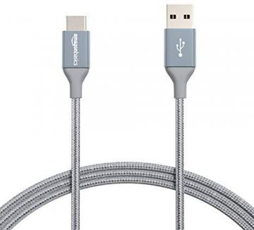Amazon Basics 6 foot Nylon USB-C to USB-A 2.0 Fast Charging Cable, Dark Gray
