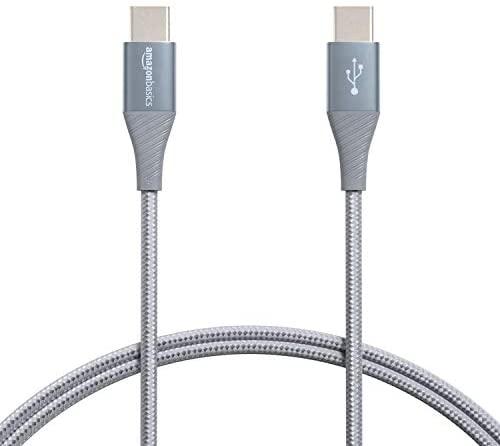 Amazon Basics Aluminum Braided 100W USB-C to USB-C 2.0 Cable with Power Delivery - 3-Foot, Gray