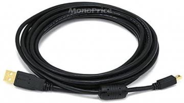 Monoprice 15-Feet USB 2.0 A Male to Mini-B 5pin Male 28/24AWG Cable with Ferrite Core, Black