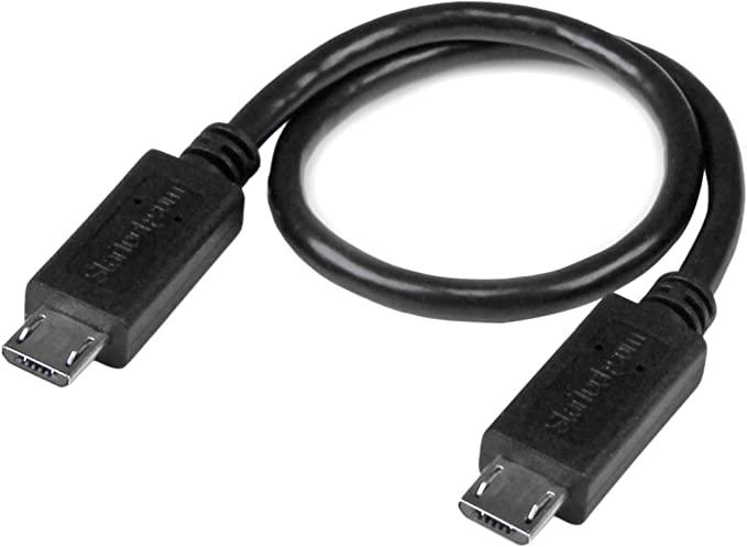 Startech 8in Micro USB to Micro USB Male to Male OTG Cable, Black