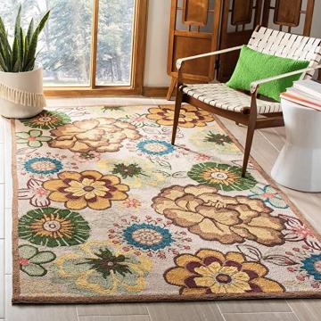 Safavieh Four Seasons Collection FRS467A Hand-Hooked Floral Area Rug, 6' x 6' Square, Ivory Brown