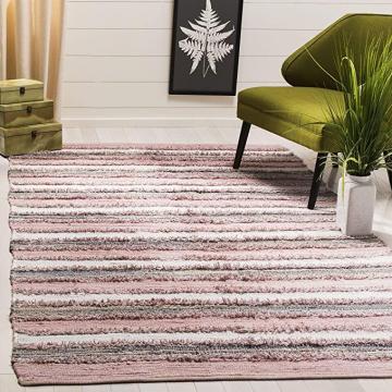 Safavieh Montauk Collection MTK951D Handmade Stripe Cotton Area Rug, 8' x 10', Pink Multi
