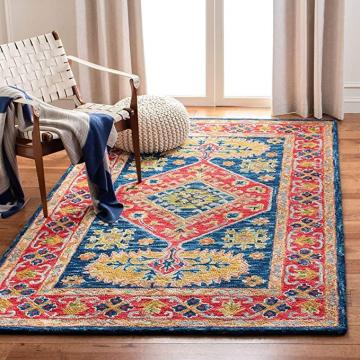 Safavieh Aspen Collection APN523Q Handmade Boho Wool Area Rug, 3' x 5', Red Blue
