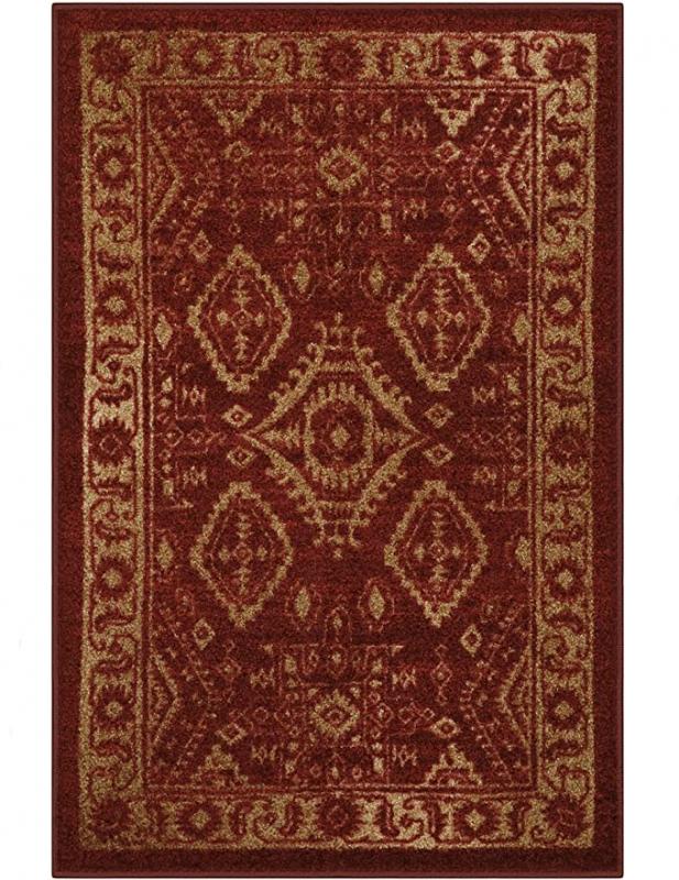 Maples Rugs Georgina Traditional Kitchen Rugs Non Skid Accent Area Carpet, 2'6 x 3'10, Red/Gold