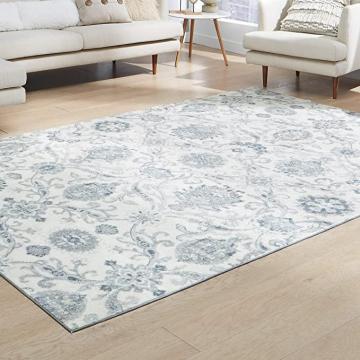 Maples Rugs Blooming Damask Large Area Rugs Carpet for Living Room & Bedroom, 7 x 10, Grey/Blue