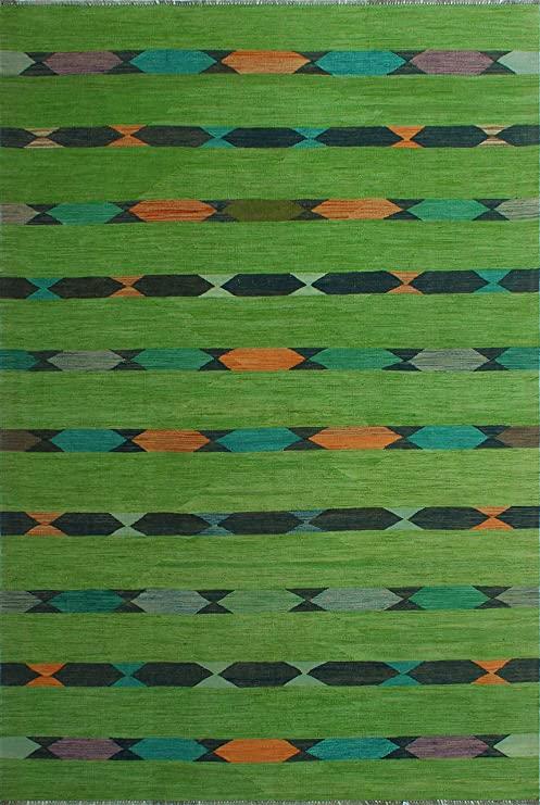 NOORI RUG Hand-Woven Winchester Kilim Cambida Green/Charcoal Rug, 6'2 x 9'5