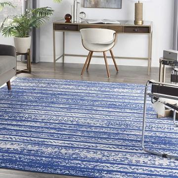 Nourison Whimsicle Distressed Striped Navy Ivory 8' x 10' Area Rug , 8' x 10'